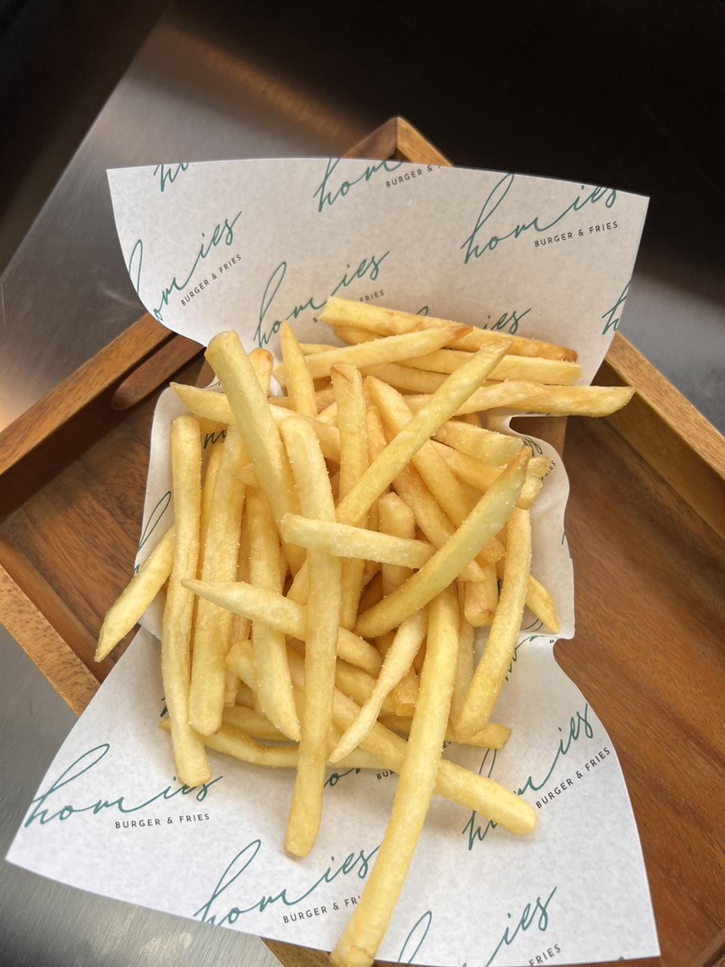 Golden fries in Homies branded paper